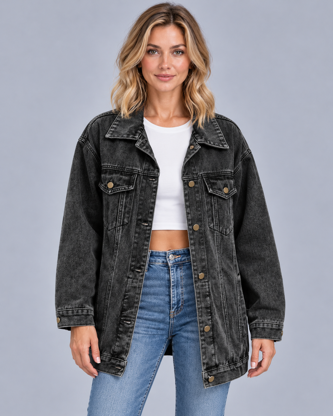 Women's Classic Denim Jacket with Chest Pockets
