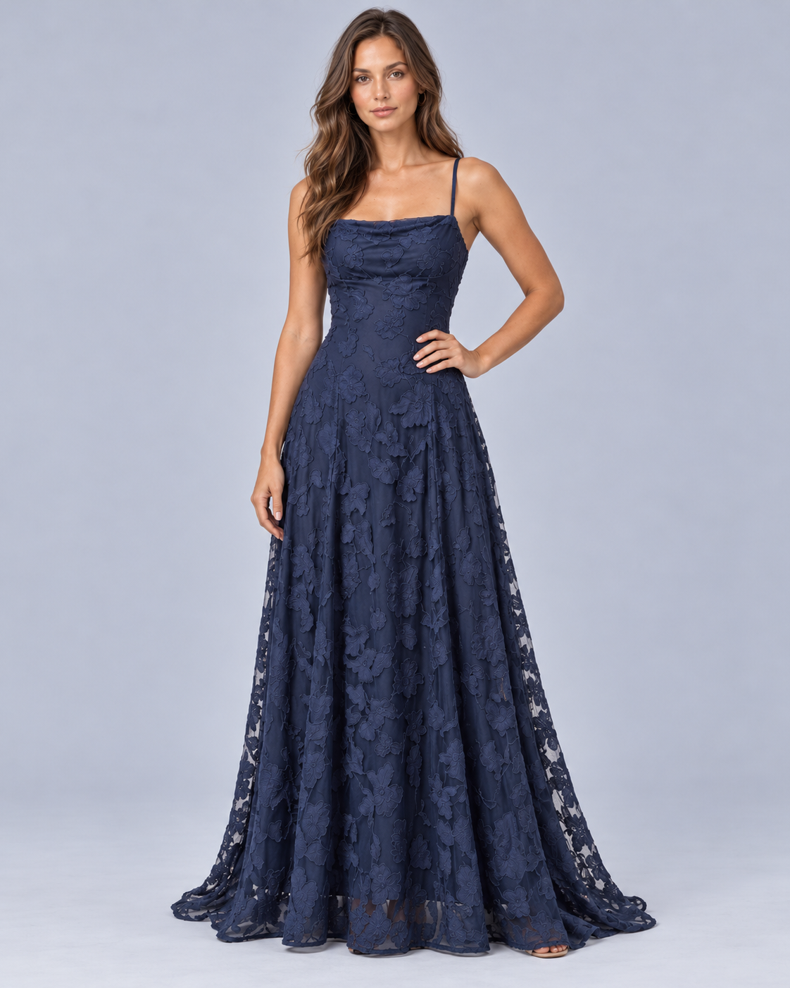 Women's Lace Maxi Dress with Structured Bodice
