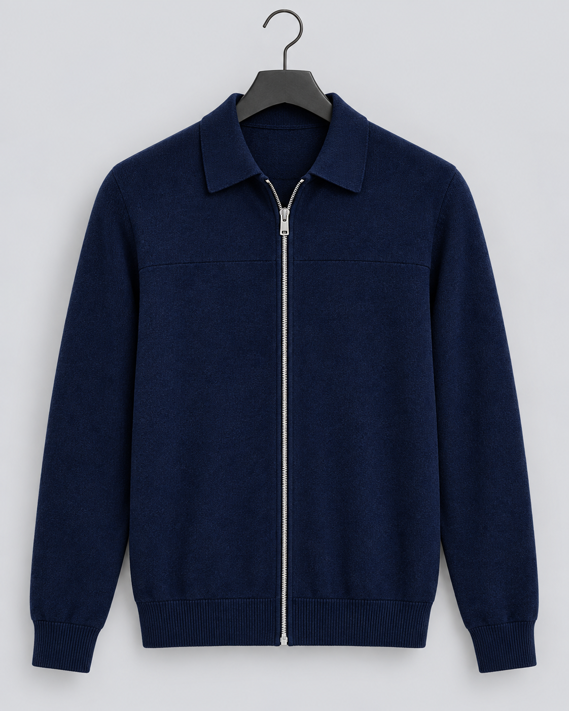 Men's Full-Zip Knitted Cardigan – Polo Collar Fine-Knit Zip Jumper, Tailored Fit