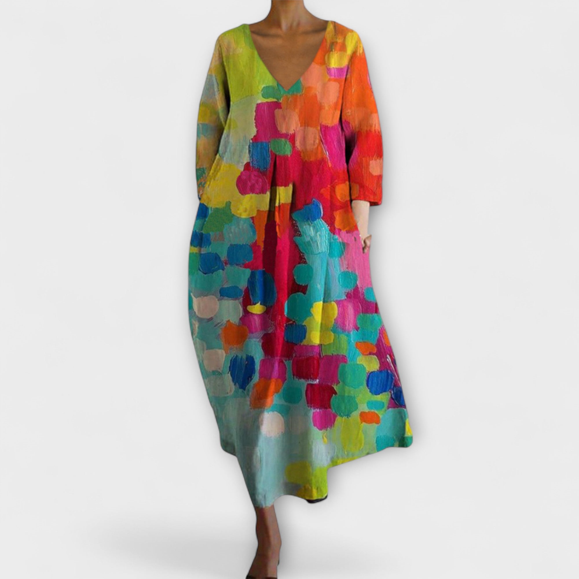 Colorful Dress With V-Neck