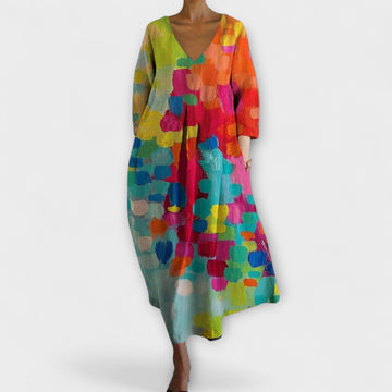 Colorful Dress With V-Neck