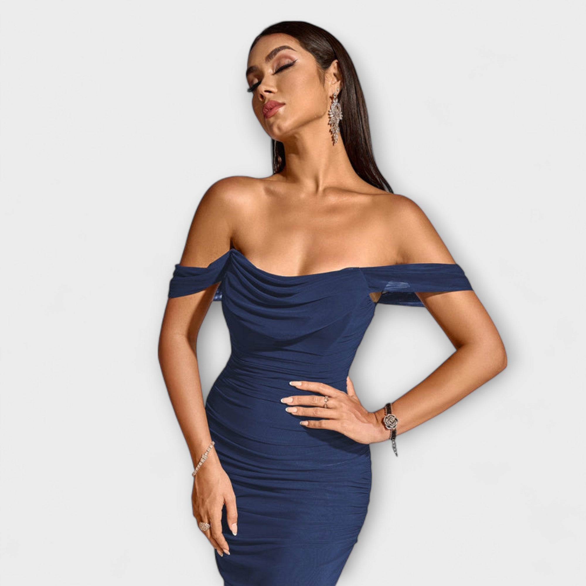Off-Shoulder Ruched Bodycon Dress