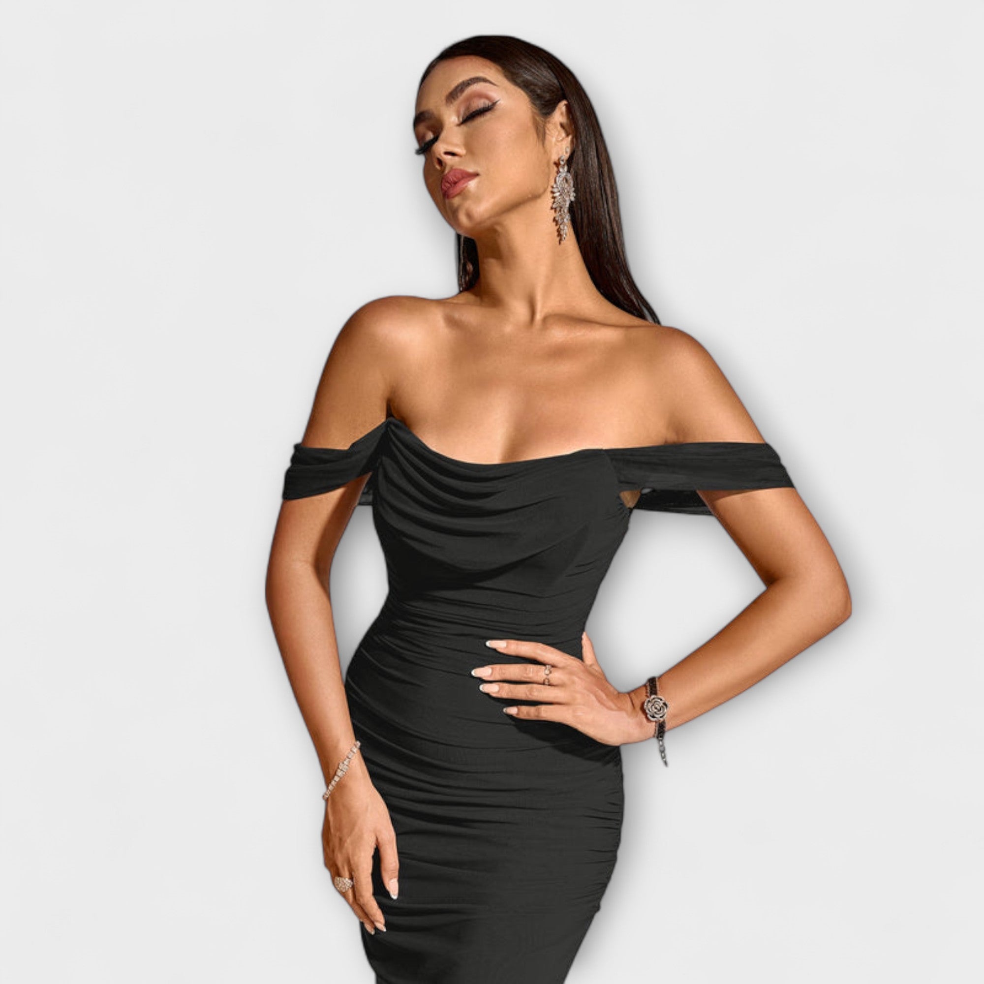 Off-Shoulder Ruched Bodycon Dress