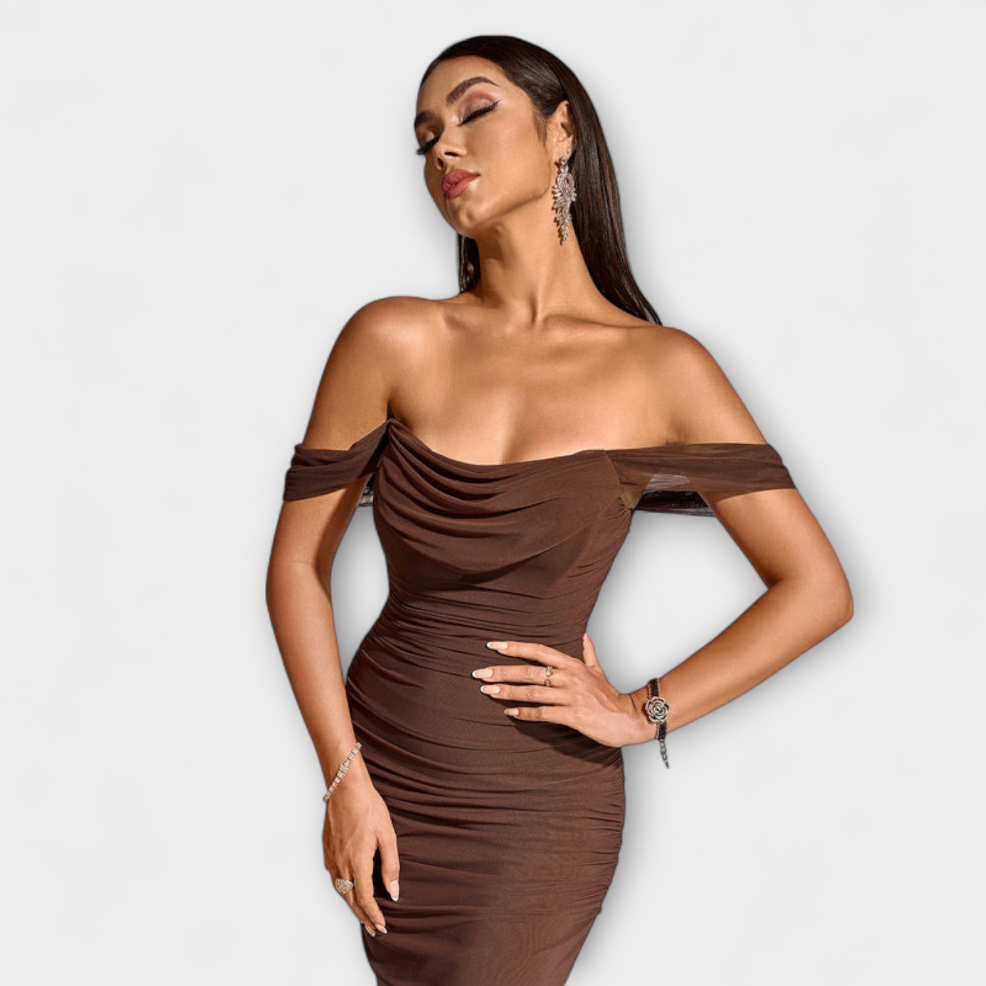 Off-Shoulder Ruched Bodycon Dress