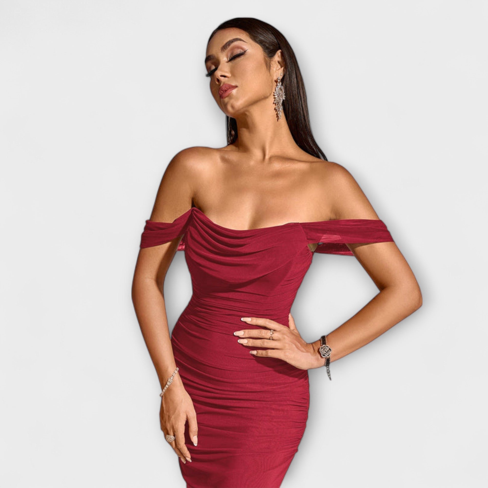 Off-Shoulder Ruched Bodycon Dress