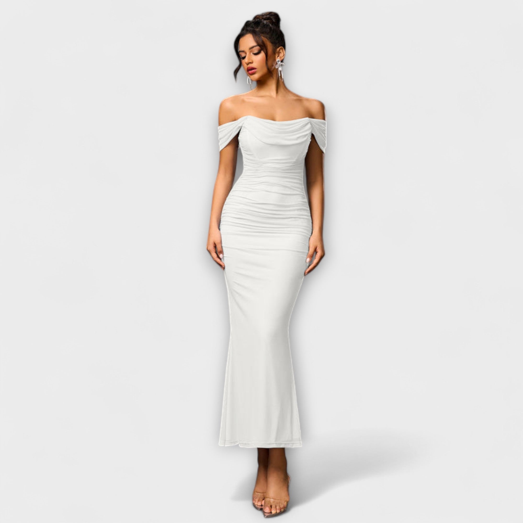 Off-Shoulder Ruched Bodycon Dress