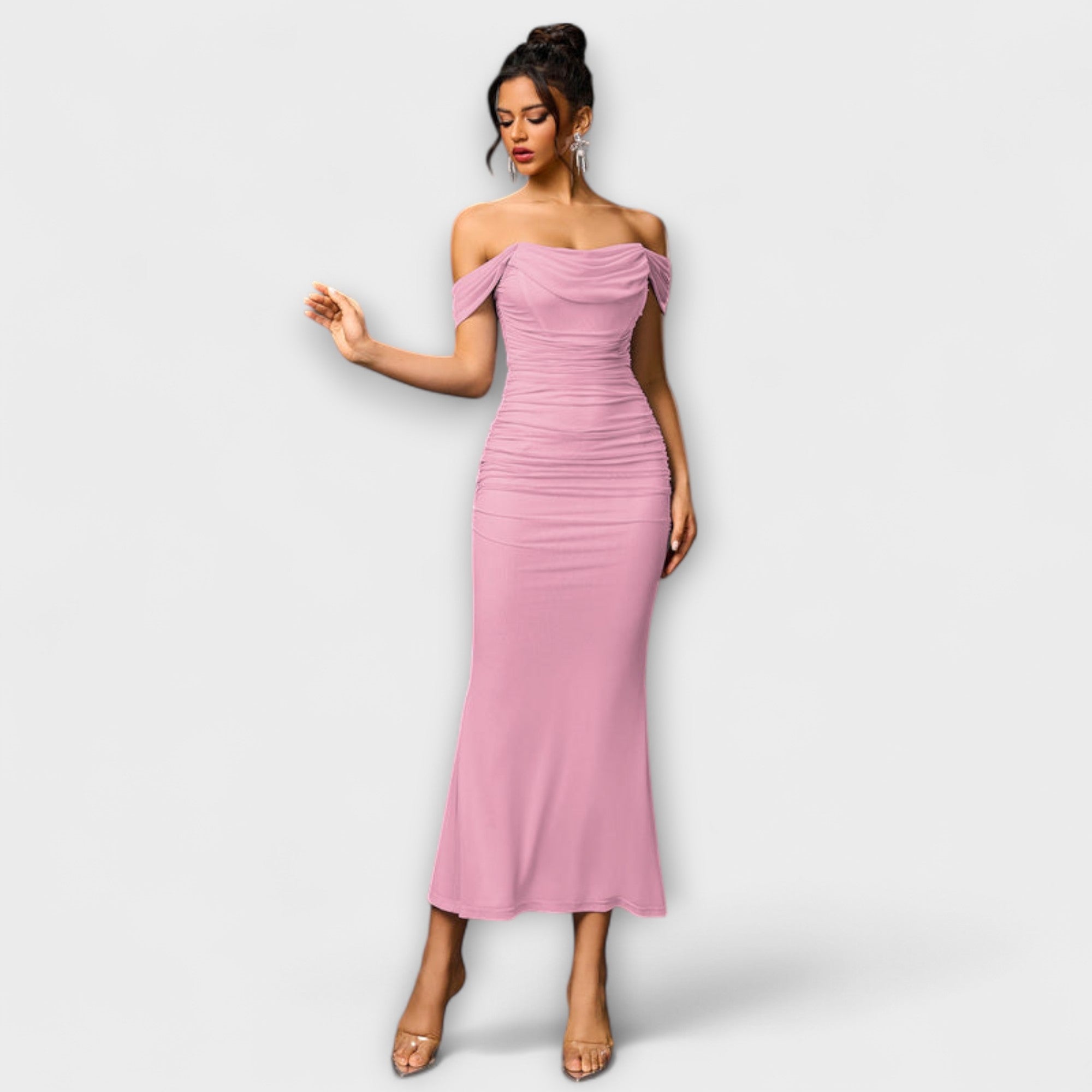 Off-Shoulder Ruched Bodycon Dress