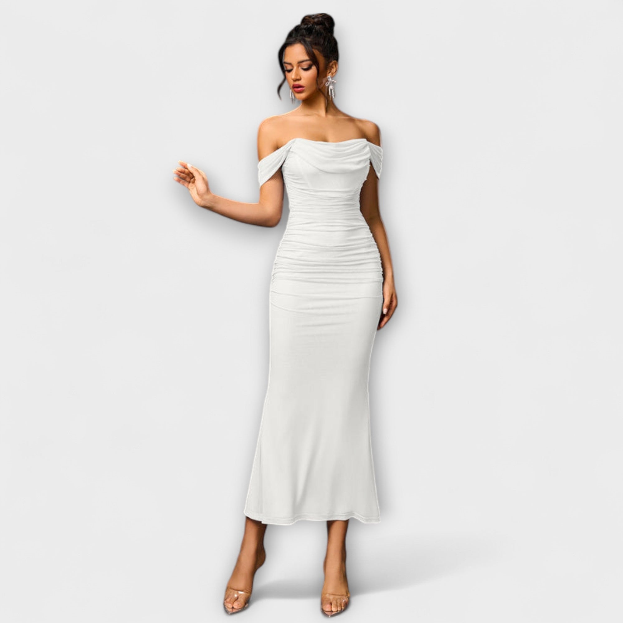 Off-Shoulder Ruched Bodycon Dress