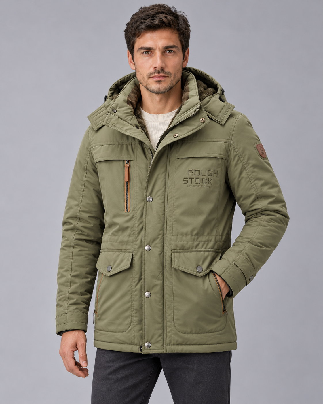 Men's Hooded Winter Parka with Pockets