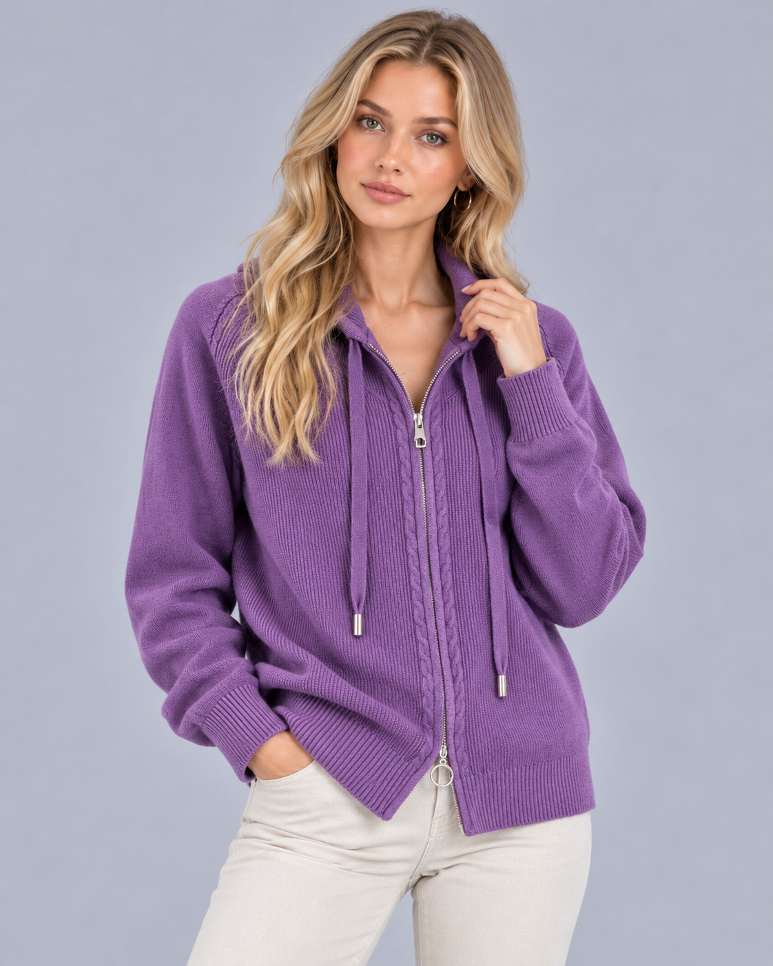 Women's Cable Knit Zip Up Hoodie