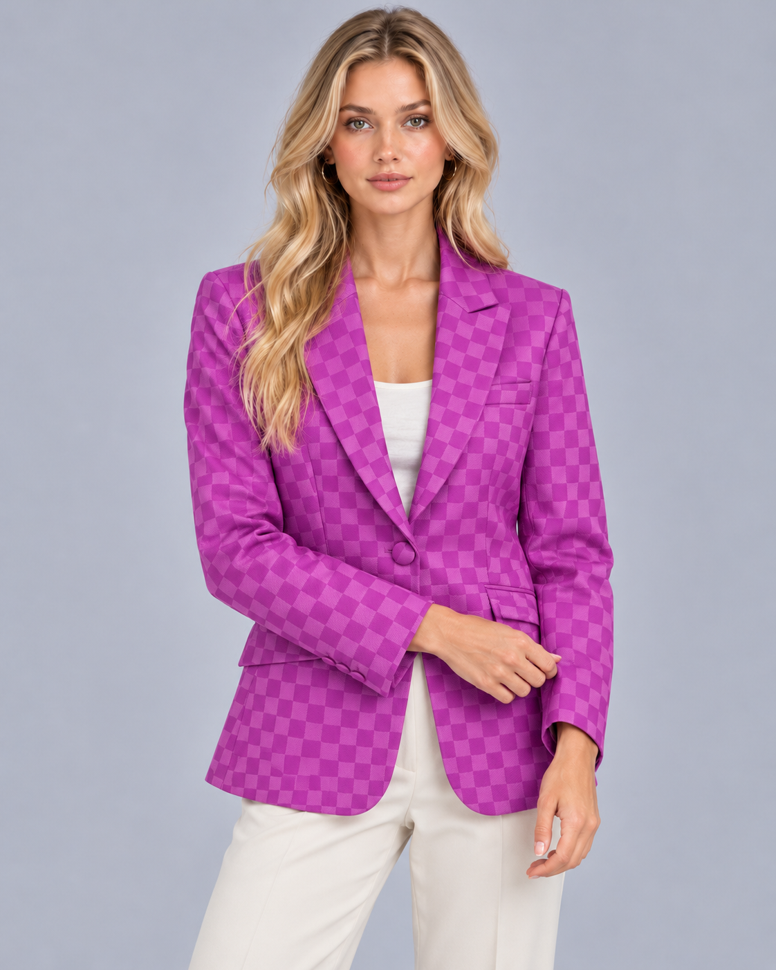 Women's Plaid Blazer with Single Button