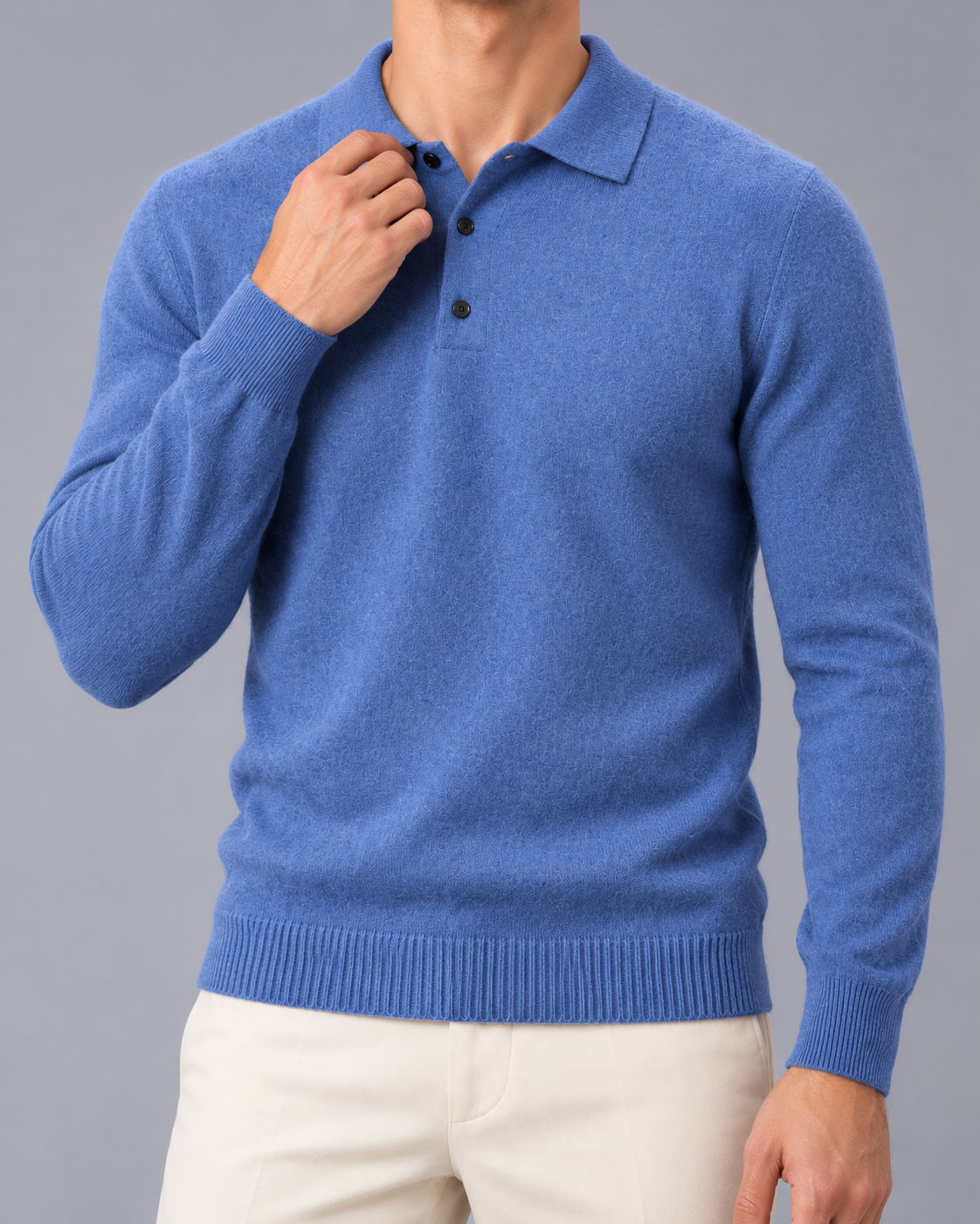 Men's Knitted Polo Jumper – Wool Knit, Button Placket