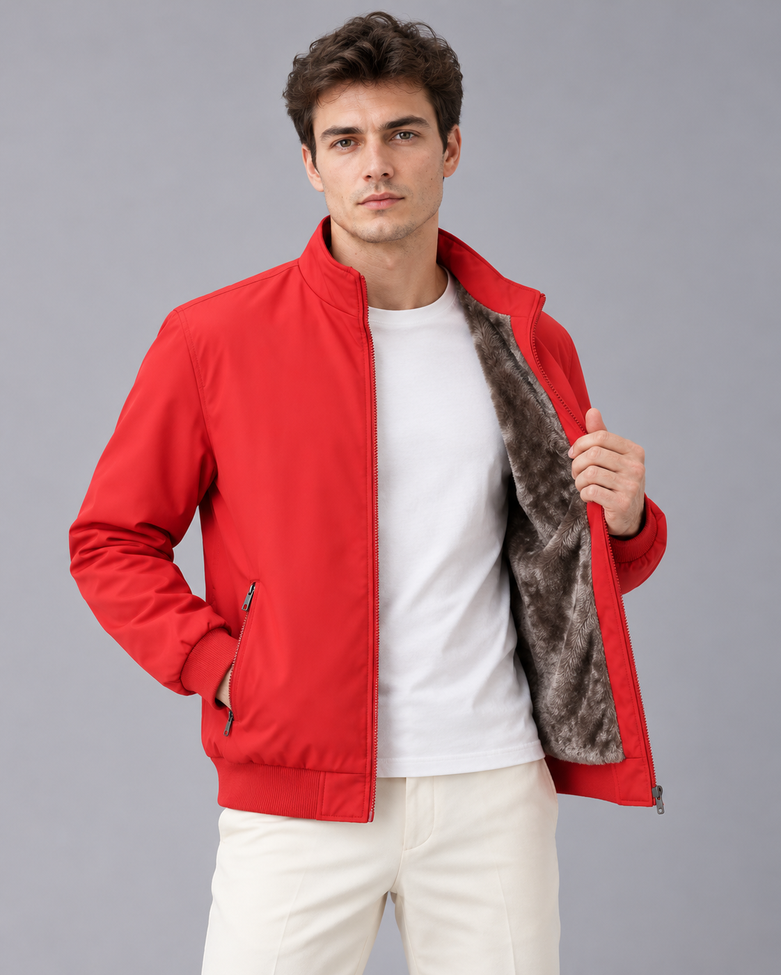 Men's Bomber Jacket with Ribbed Collar