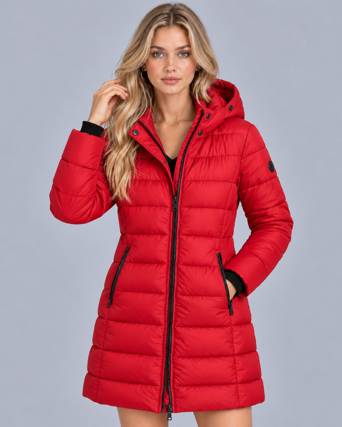 Women's Hooded Puffer Jacket with Zip Front