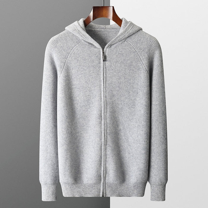 Men's Zip Up Knit Jumper – Tailored Fit, Ribbed Trims