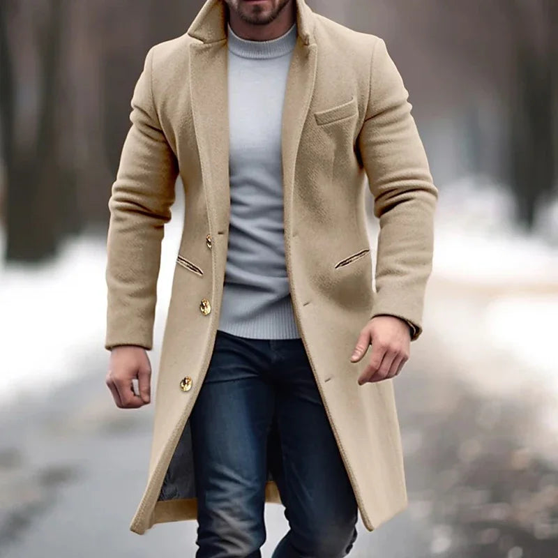 Men's Tailored Overcoat – Full Length, Button Front, Regular Fit