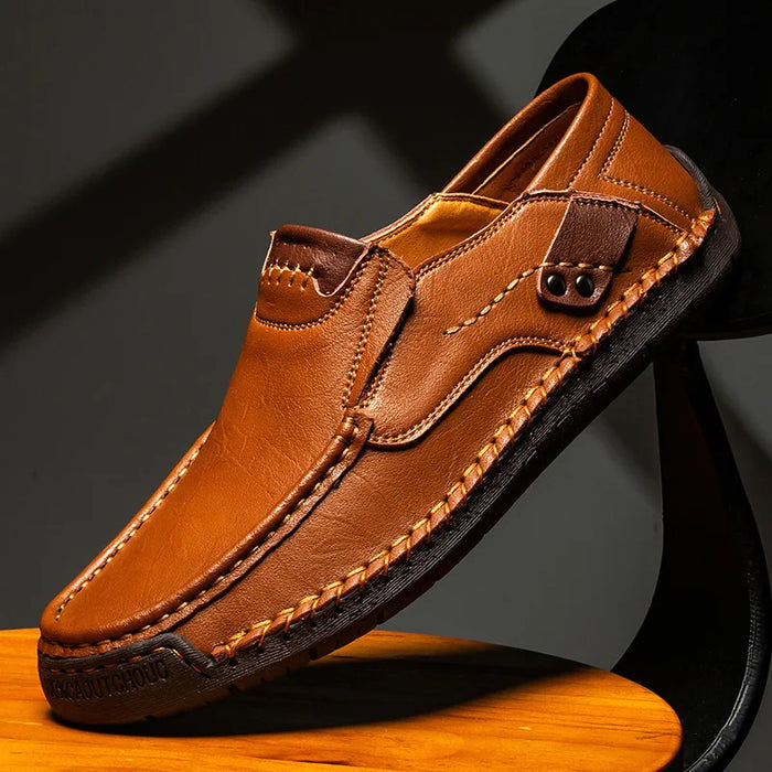 Men's Leather Penny Loafers – Polished Finish, Slip-On