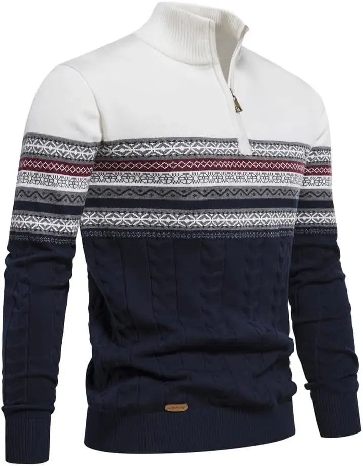 Men's Quarter Zip Jumper – Cotton Knit, Stand Collar