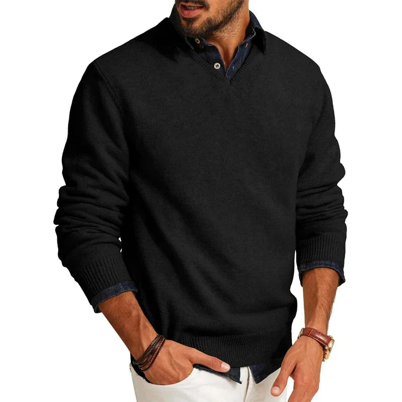 Men's V-Neck Wool Blend Jumper – Lightweight Knit, Slim Fit
