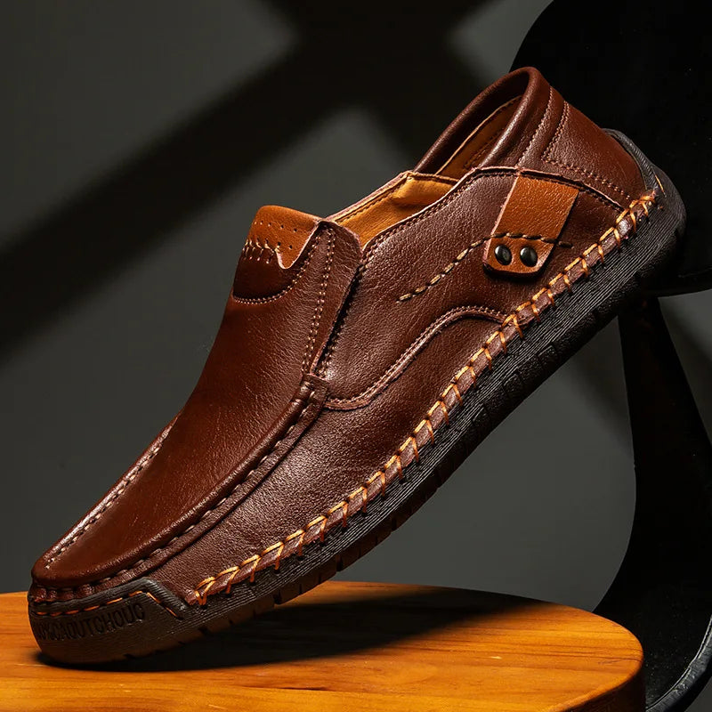 Men's Leather Penny Loafers – Polished Finish, Slip-On