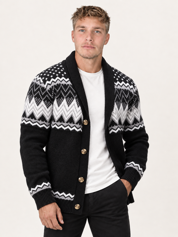 Men's Shawl Collar Cardigan – Fair Isle Style Chunky Knit