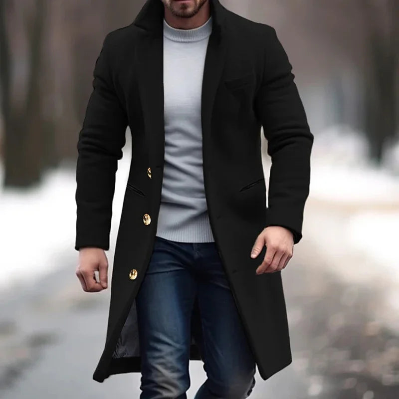 Men's Tailored Overcoat – Full Length, Button Front, Regular Fit