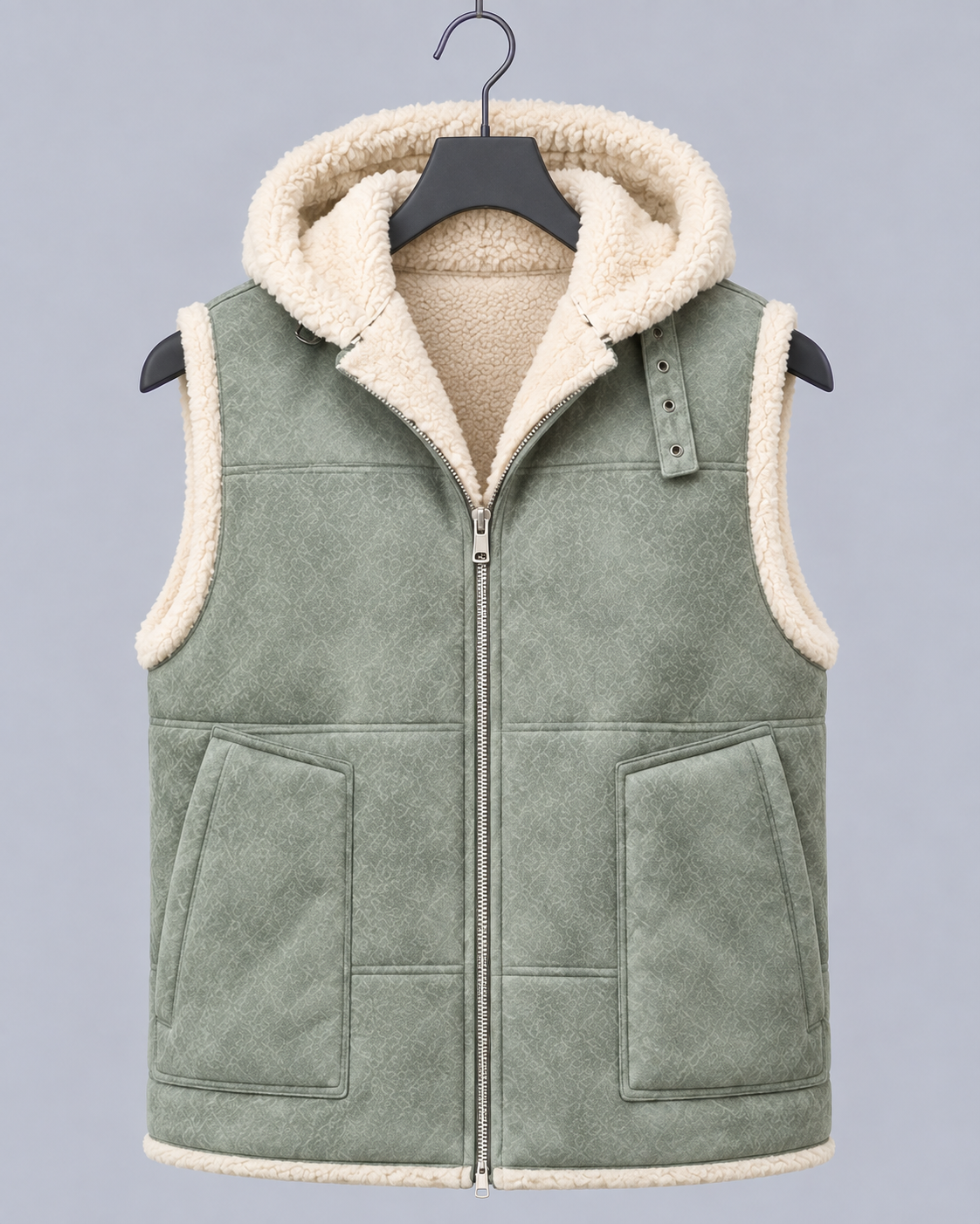 Men's Hooded Faux Fur Gilet – Borg-Lined Bodywarmer with Full Zip