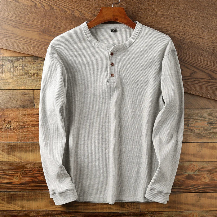 Men's Waffle Knit Henley – Cotton, Long Sleeve, Relaxed Fit