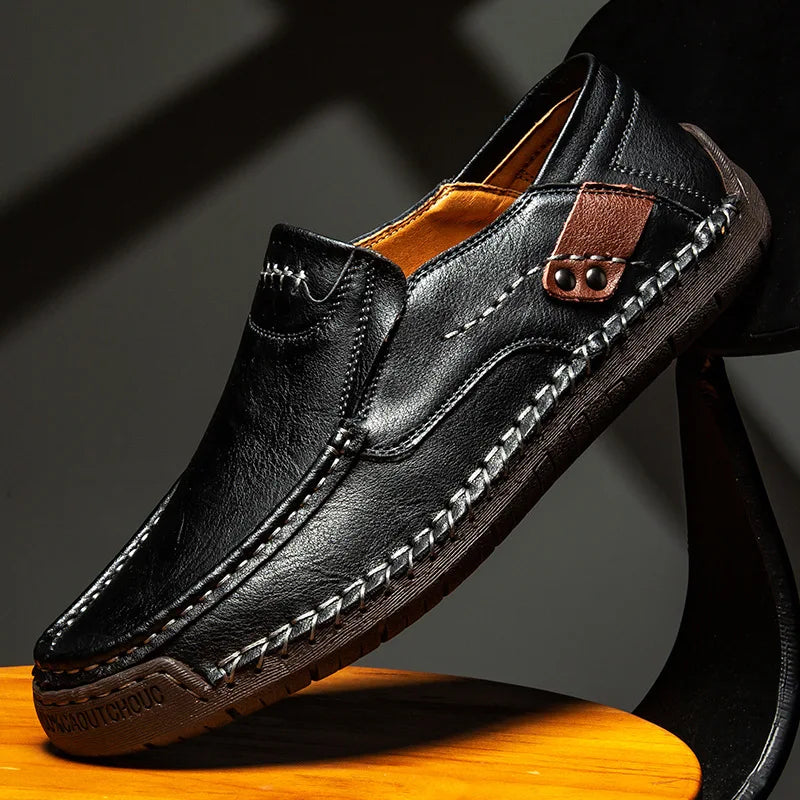 Men's Leather Penny Loafers – Polished Finish, Slip-On