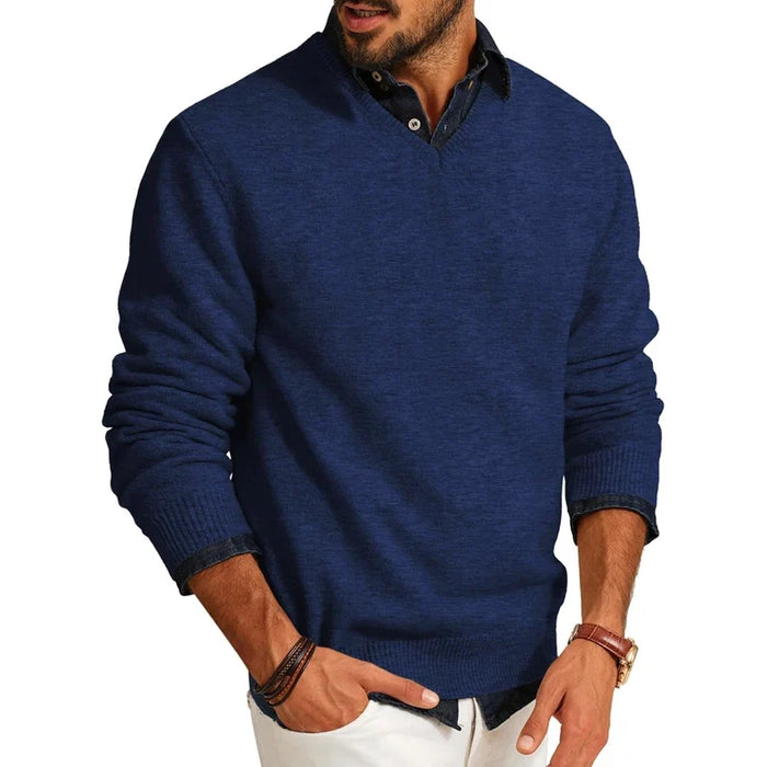 Men's V-Neck Wool Blend Jumper – Lightweight Knit, Slim Fit