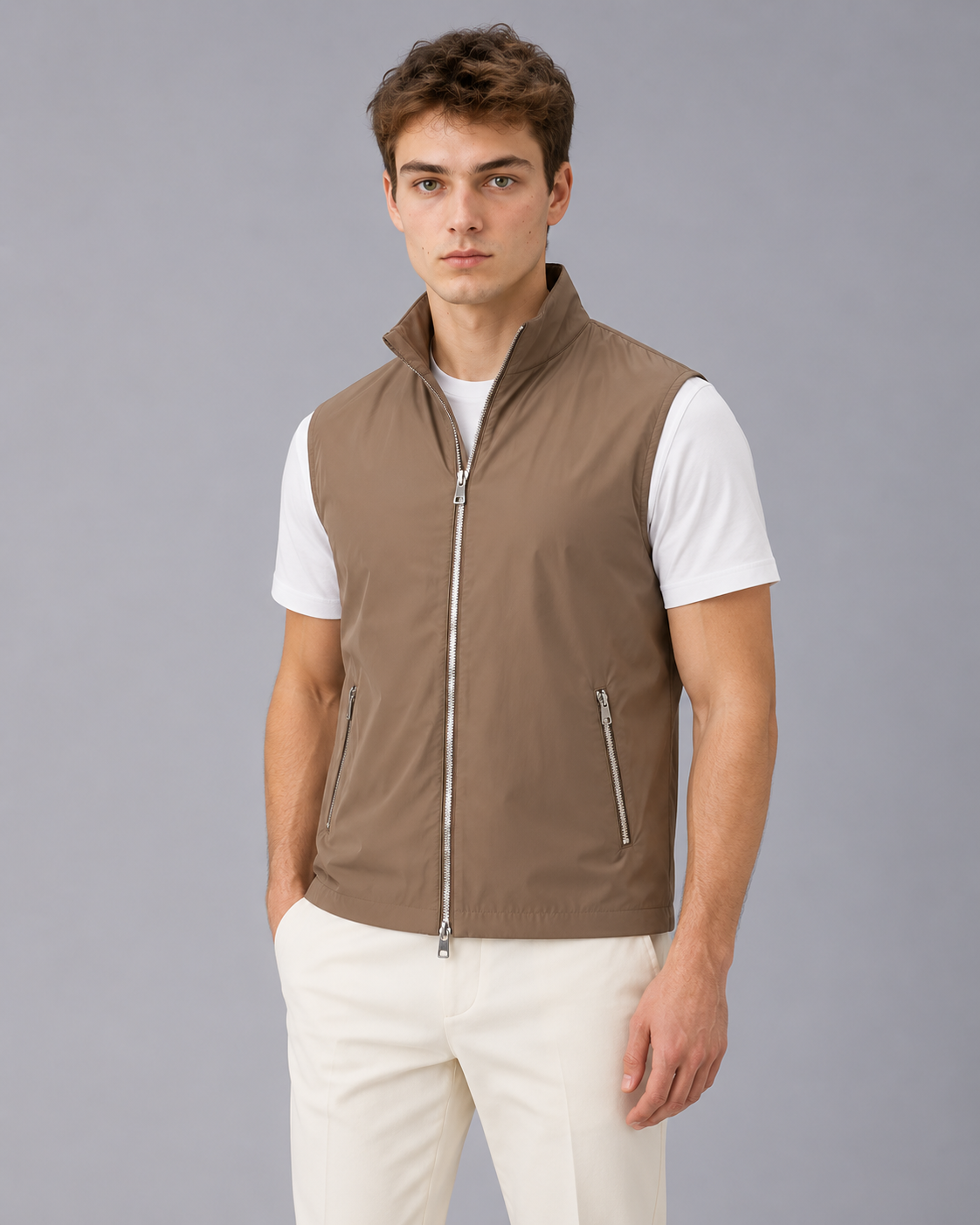 Men's Gilet – Full-Zip Sleeveless Bodywarmer with Stand Collar and Two Zip Pockets