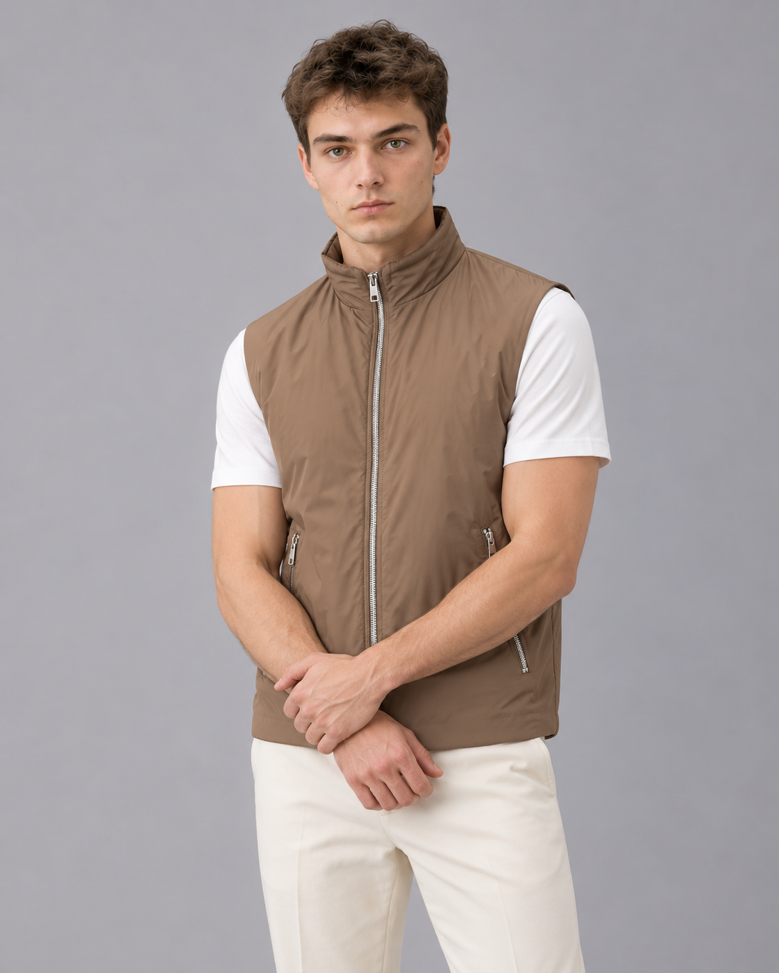 Men's Gilet – Full-Zip Sleeveless Bodywarmer with Stand Collar and Two Zip Pockets