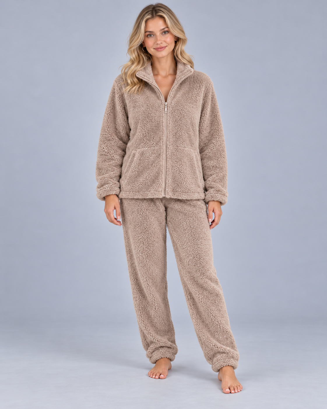 Women's Sherpa Fleece Zip-Up Loungewear Set