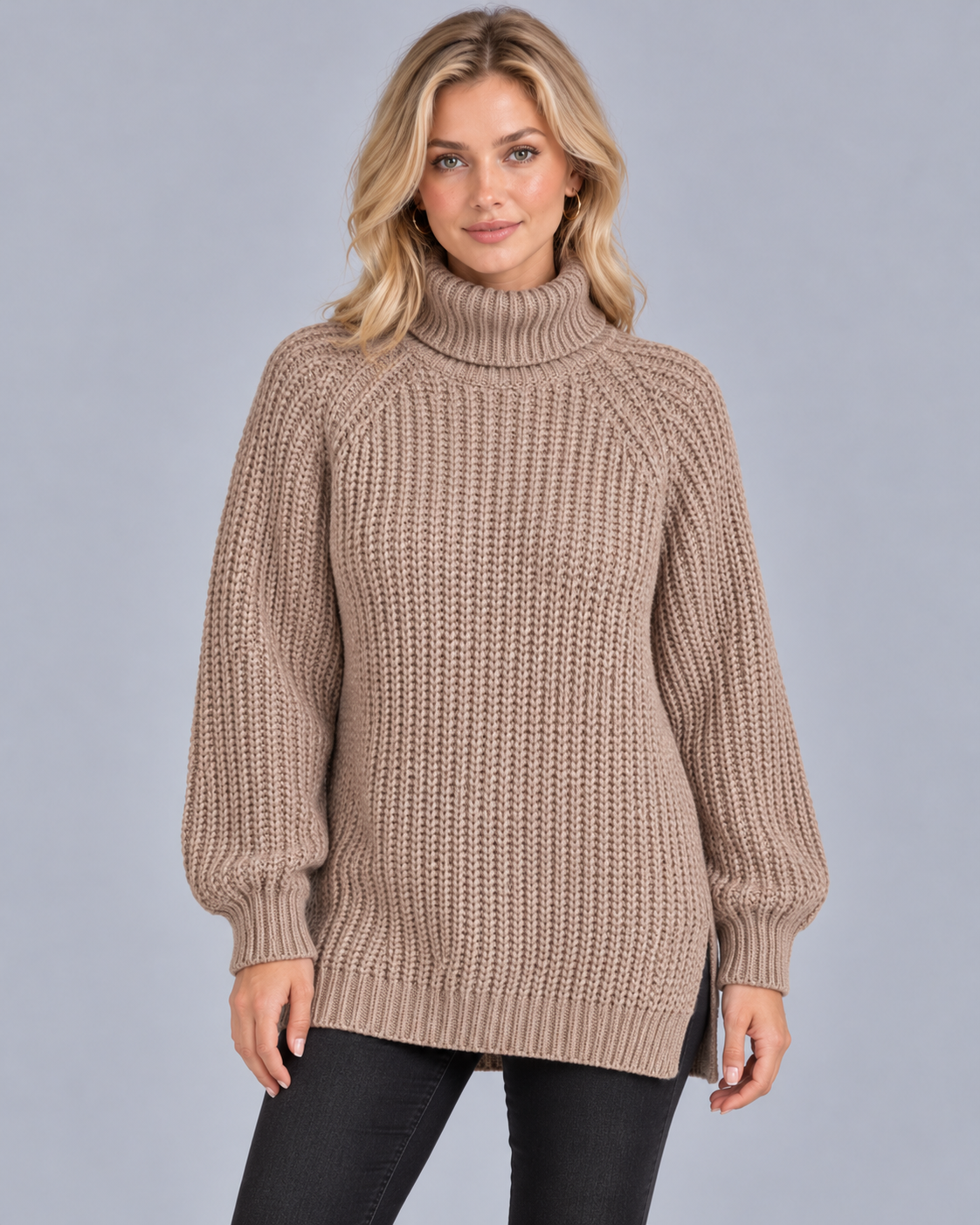 Women's Cotton Turtleneck Jumper with Side Splits
