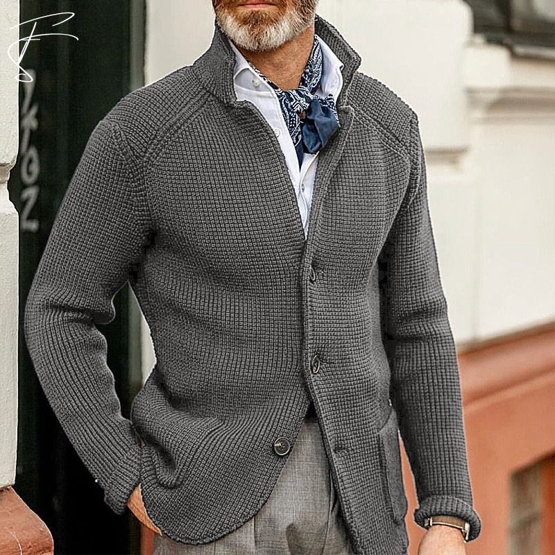 Men's Knitted Polo Cardigan – Collared Button Front, Regular Fit