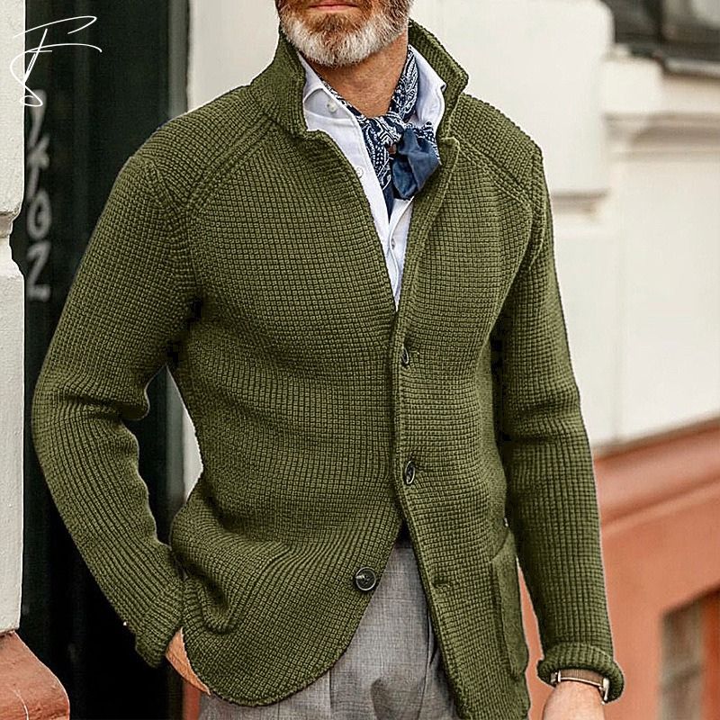Men's Knitted Polo Cardigan – Collared Button Front, Regular Fit