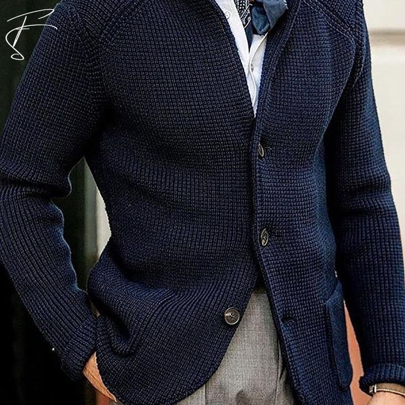 Men's Knitted Polo Cardigan – Collared Button Front, Regular Fit