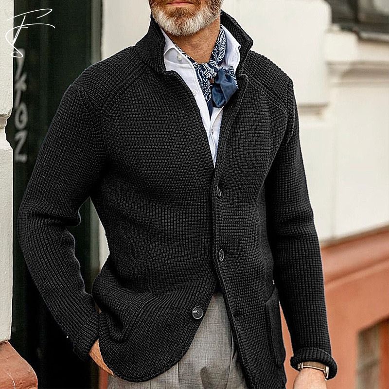 Men's Knitted Polo Cardigan – Collared Button Front, Regular Fit