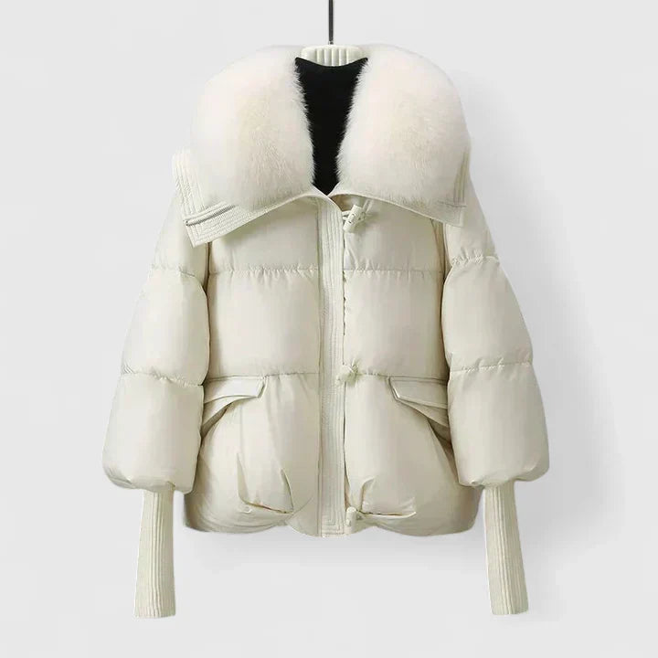 Women's Faux Fur Collar Jacket – Relaxed Fit, Ribbed Cuffs