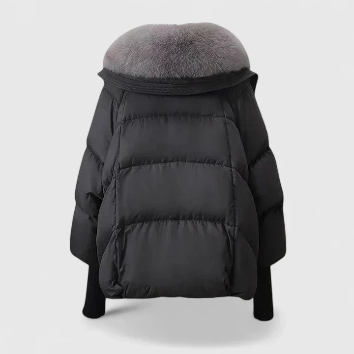 Women's Faux Fur Collar Jacket – Relaxed Fit, Ribbed Cuffs