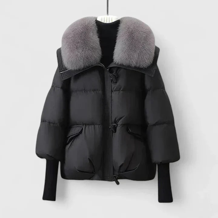 Women's Faux Fur Collar Jacket – Relaxed Fit, Ribbed Cuffs