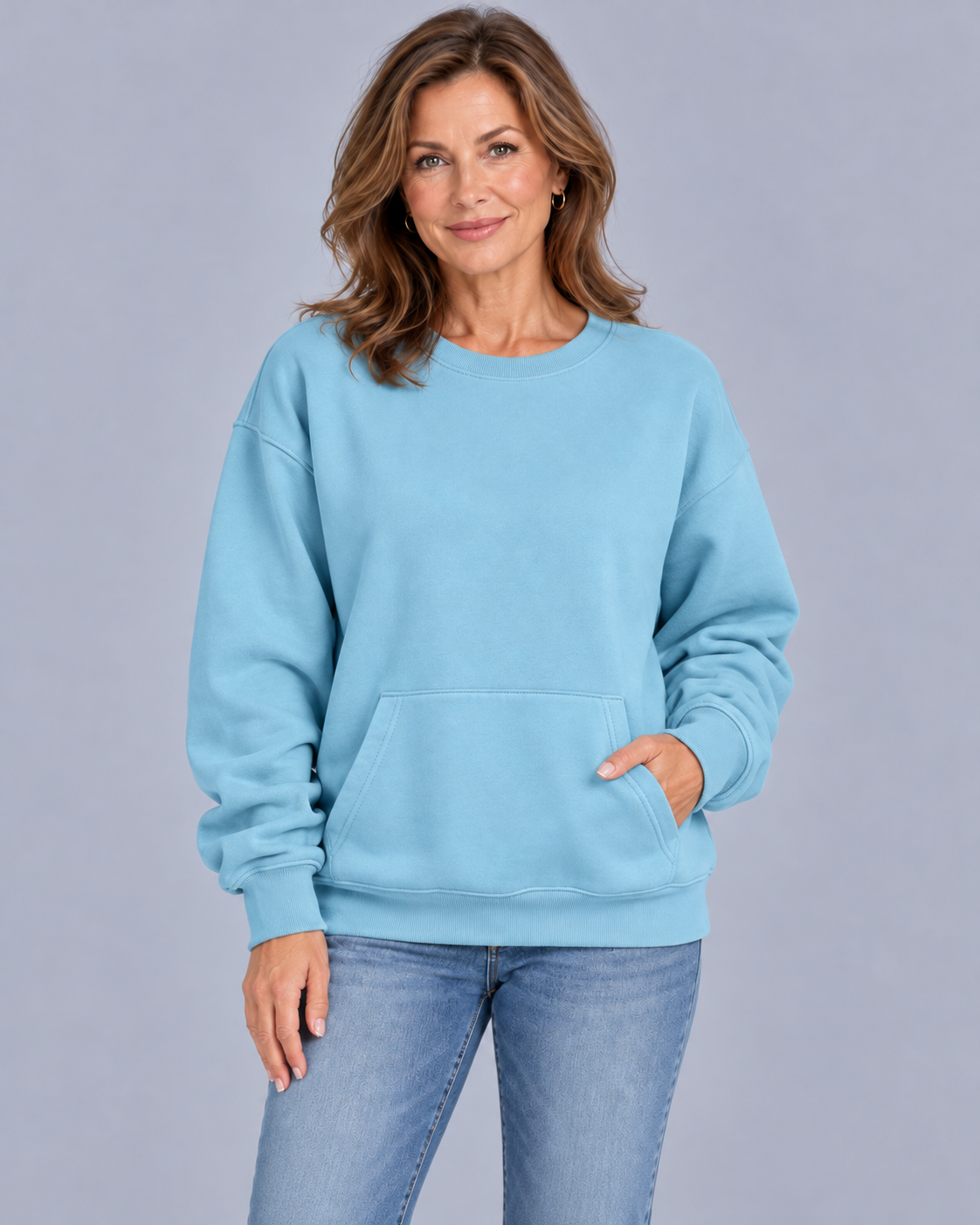 Women's Sweatshirt | Oversized Kangaroo Pocket Crewneck Long Sleeve
