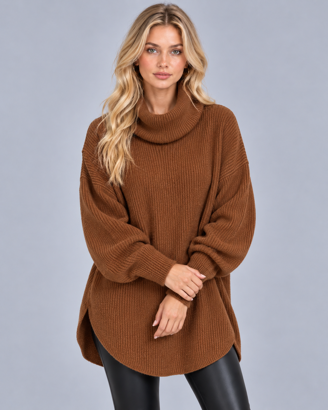 Women's Oversized Longline Jumper with Roll Neck