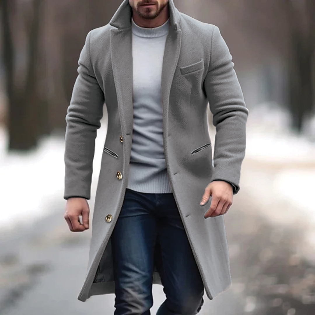 Men's Tailored Overcoat – Full Length, Button Front, Regular Fit