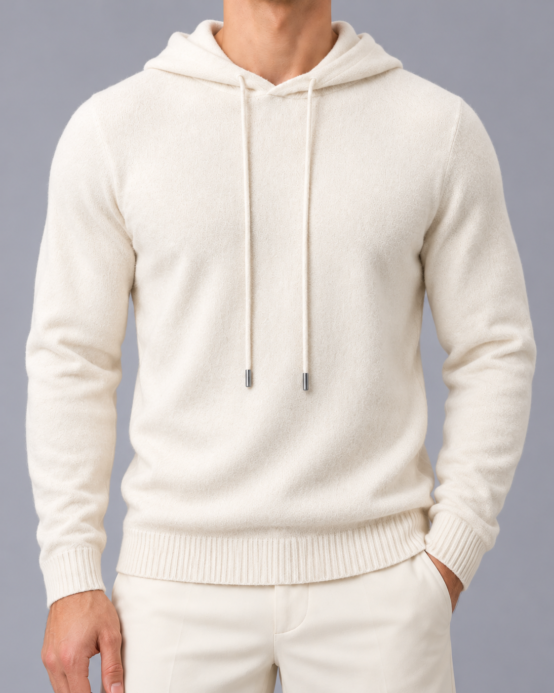Men's Wool Knit Hoodie – Drawstring Hood, Regular Fit