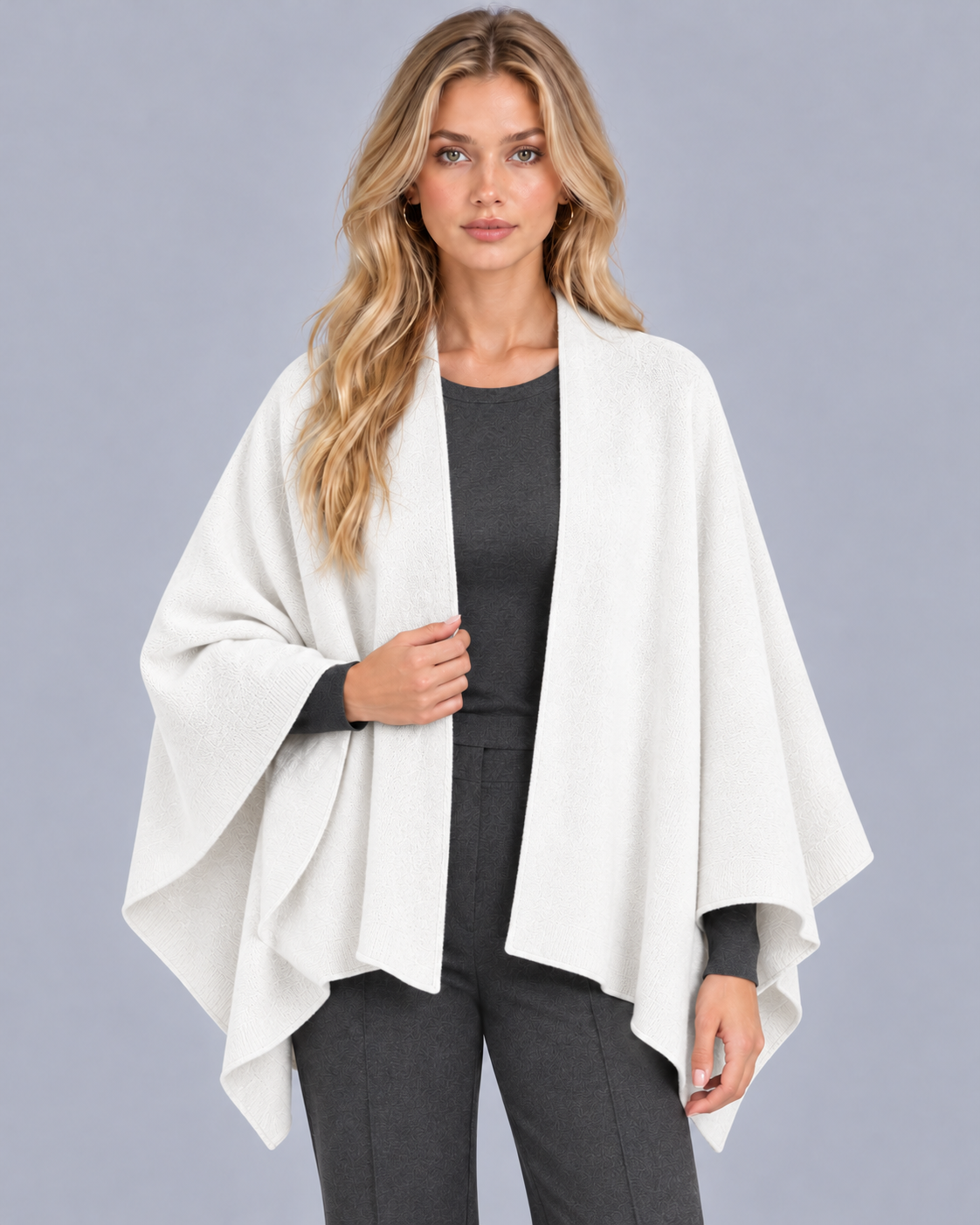 Women's Wool Knit Shawl with Open Front