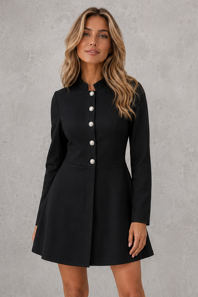 Women's Black Stand Collar Jacket – Button Front, Regular Fit