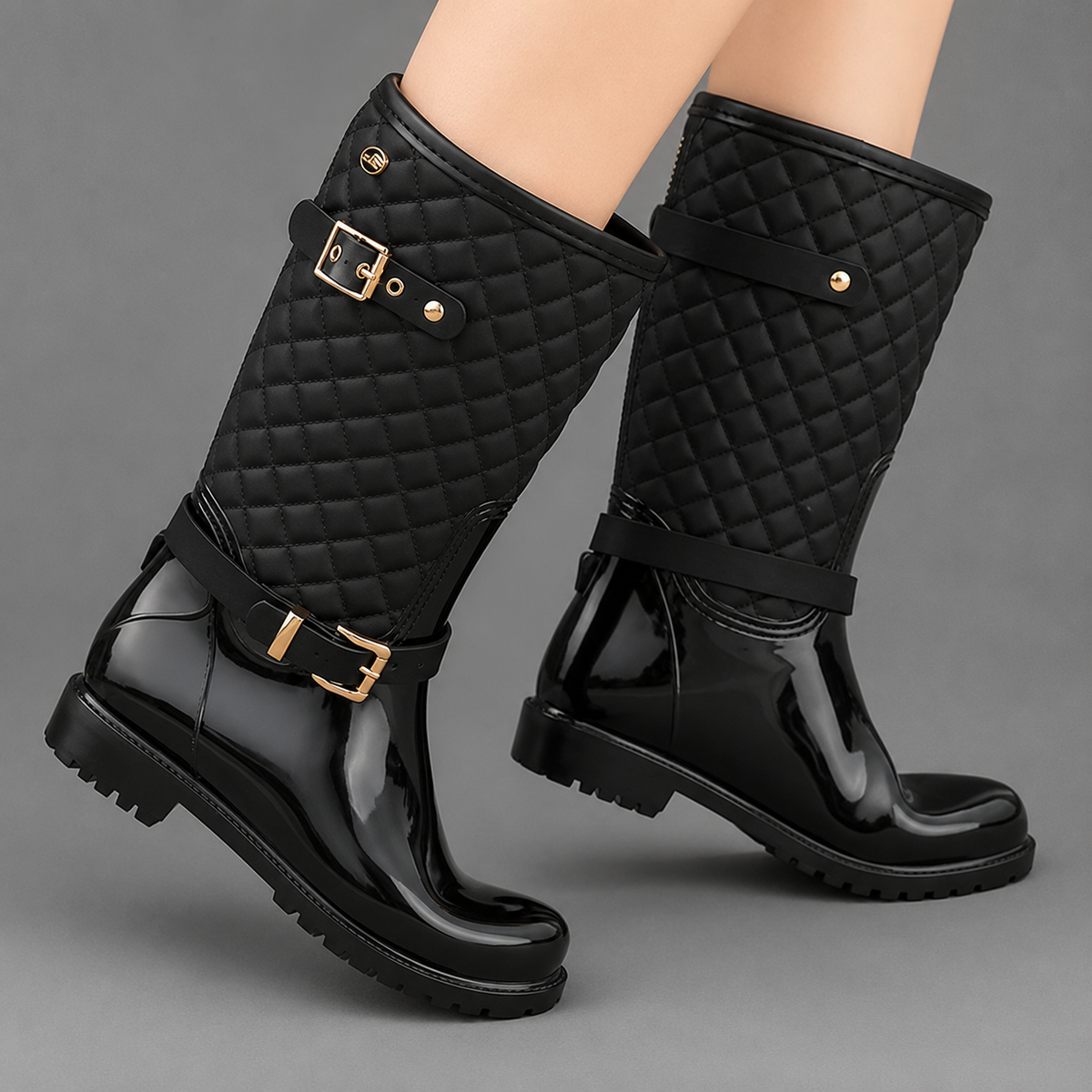 Women's Quilted Rain Boots – Waterproof Mid-Calf Wellingtons