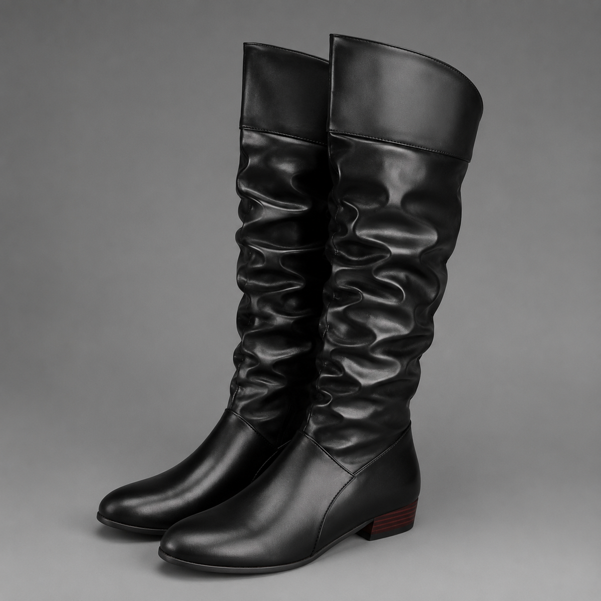 Women's Slouch Knee High Boots – Low Block Heel