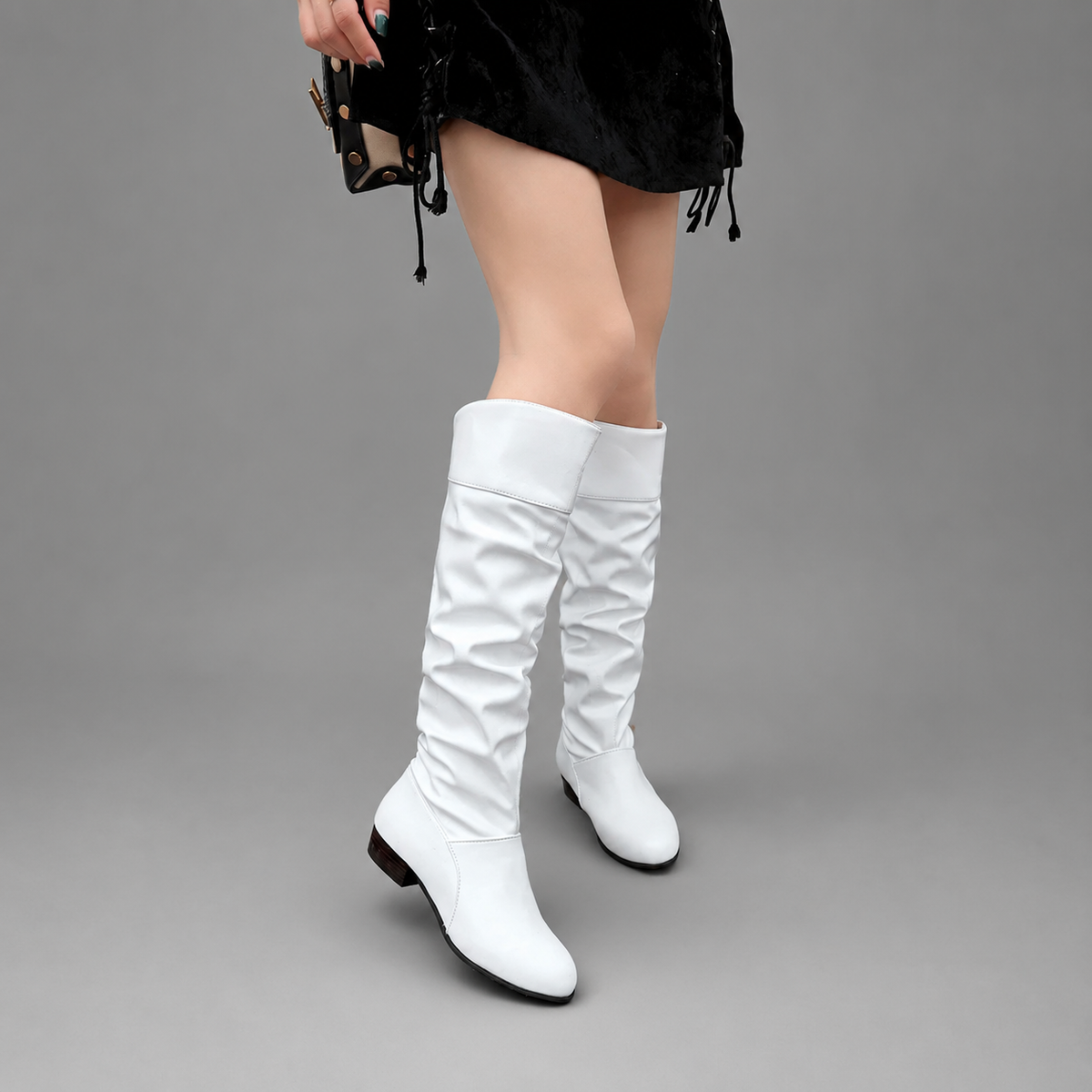 Women's Slouch Knee High Boots – Low Block Heel